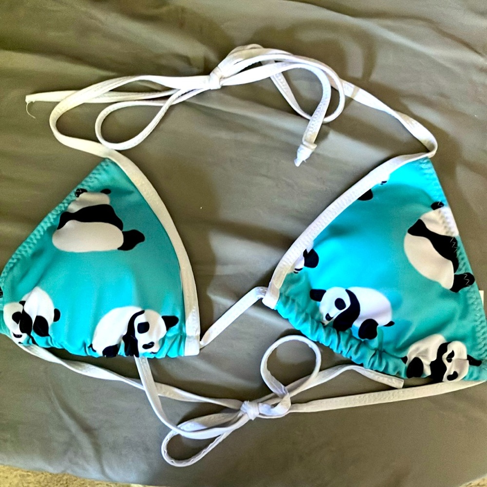 Panda Bathing Suit Bikini Top XS Blue Turquoise